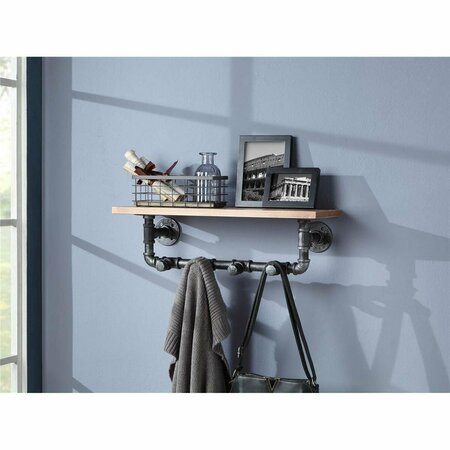 COMFORTCORRECT Allentown Shelf Piping with Clothes Hooks - Black Pipe with Brown Shelve CO2563751